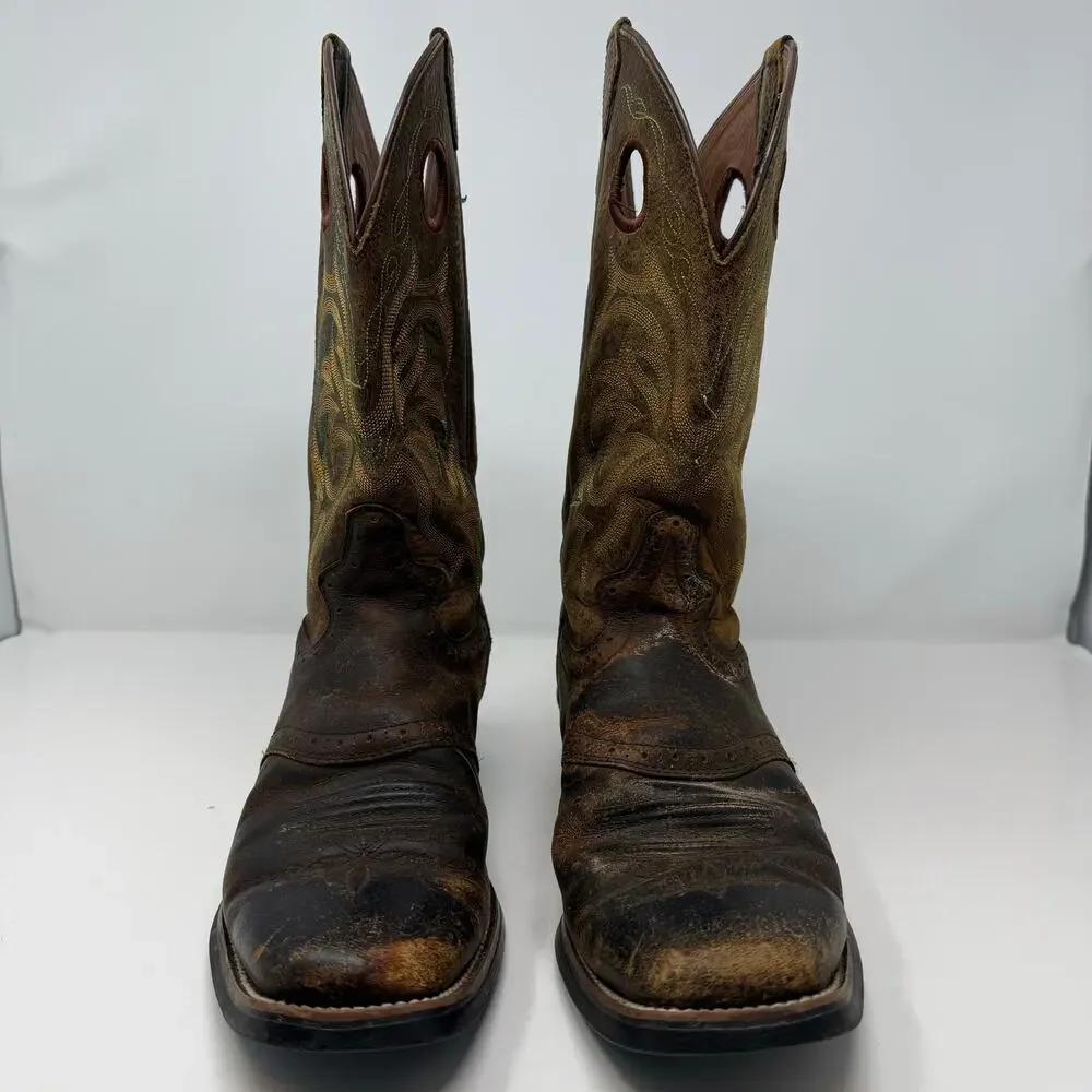Justin Stampede Square Toe Western Boot Men's 9D Brown Leather Cowboy